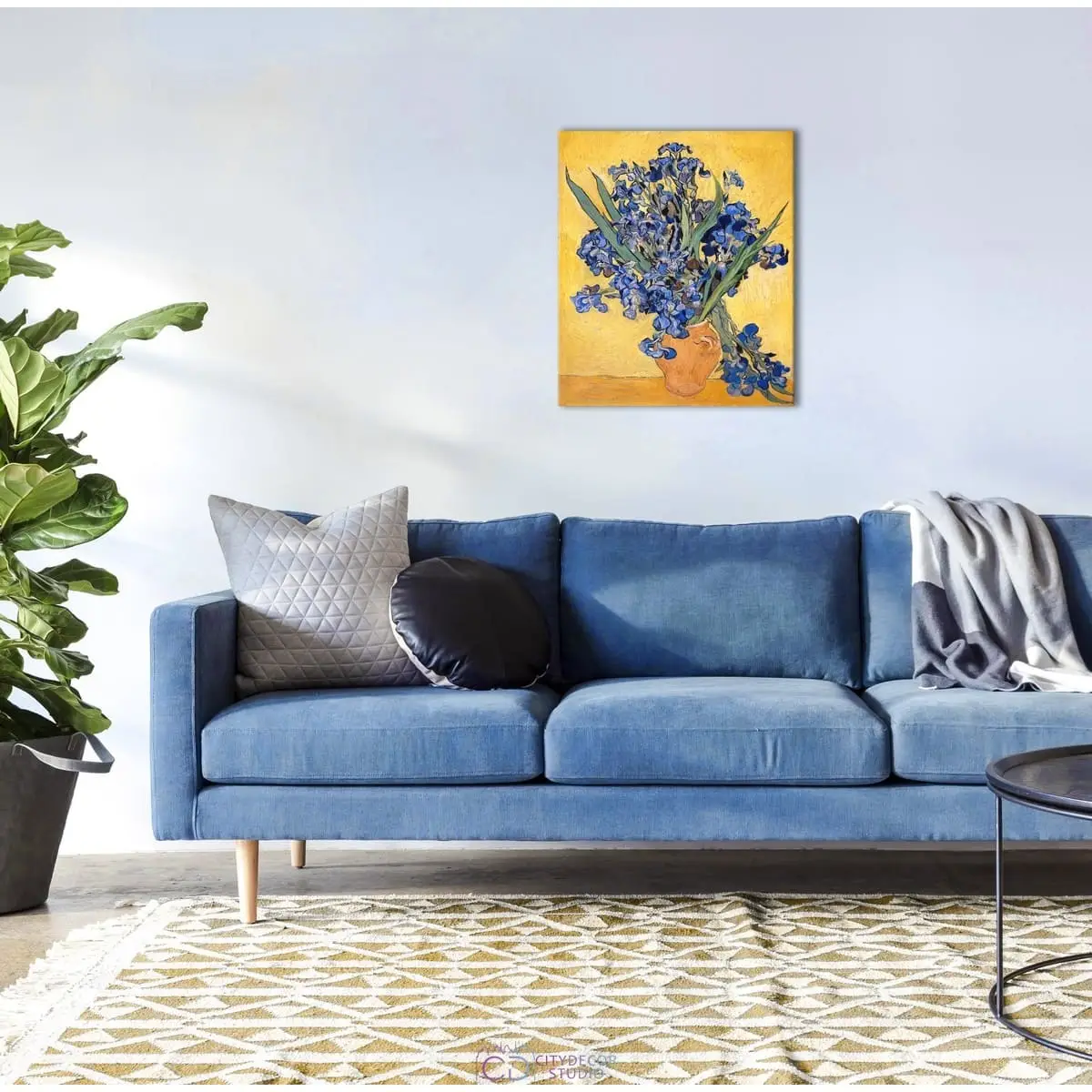 Модульная картина Citydecor "Ваза с ирисами на желтом фоне", Винсент ван Гог. Репродукция, арт. 2.172 (1 модуль) 60x70 см