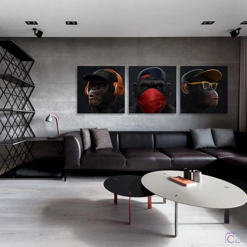 Модульная картина Citydecor Gangster Monkey арт. 3.45 (3 модуля) 37x117 см