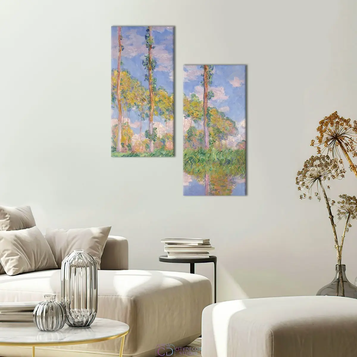 Модульная картина Citydecor "Тополя на солнце", Клод Моне. Репродукция, арт. 4.37 (2 модуля) 100x77 см