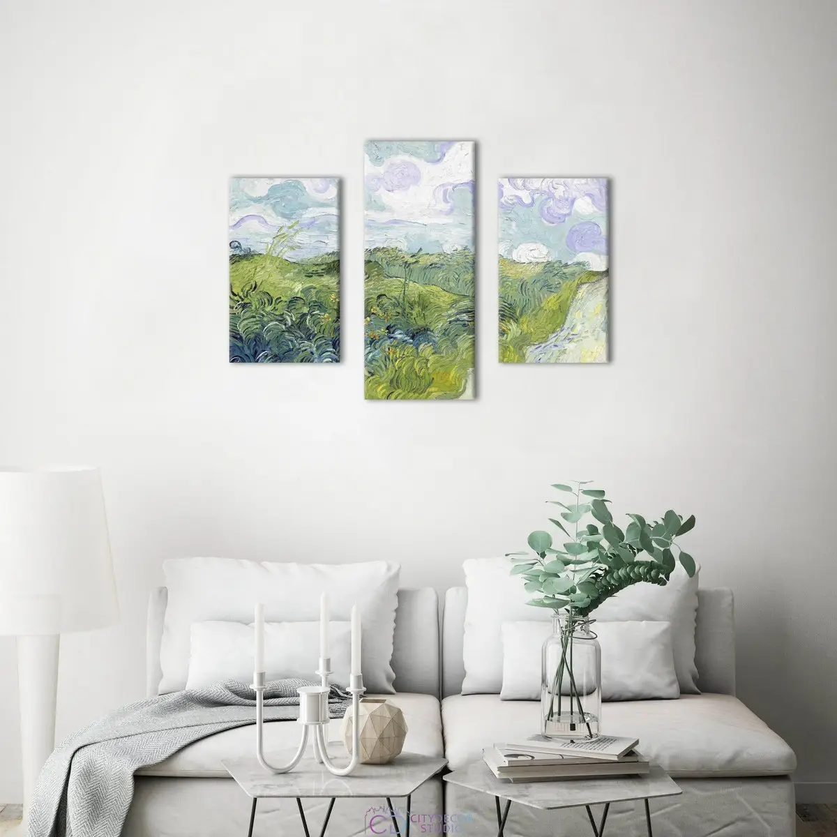 Модульная картина Citydecor "Зеленые пшеничные поля", Винсент ван Гог. Репродукция, арт. 5.56 (3 модуль) 70x96 см