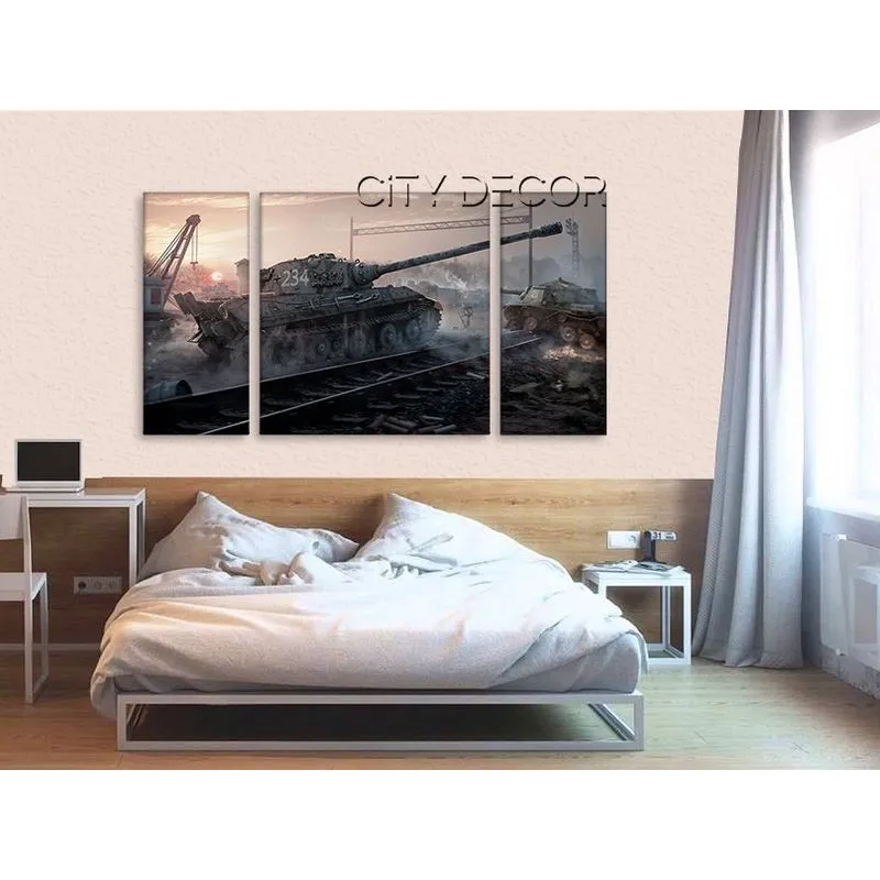 Модульная картина Citydecor Танки арт. 6.36 (3 модуля) 60x118 см