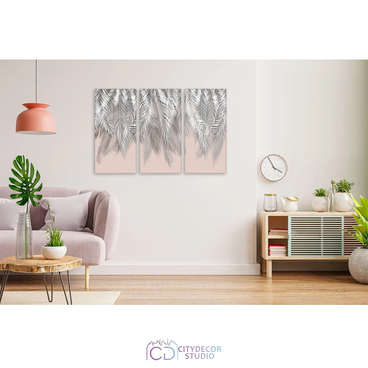 Модульная картина Citydecor Пальмовые листья (розовый) арт. 7.131 (3 модуля) 75x117 см