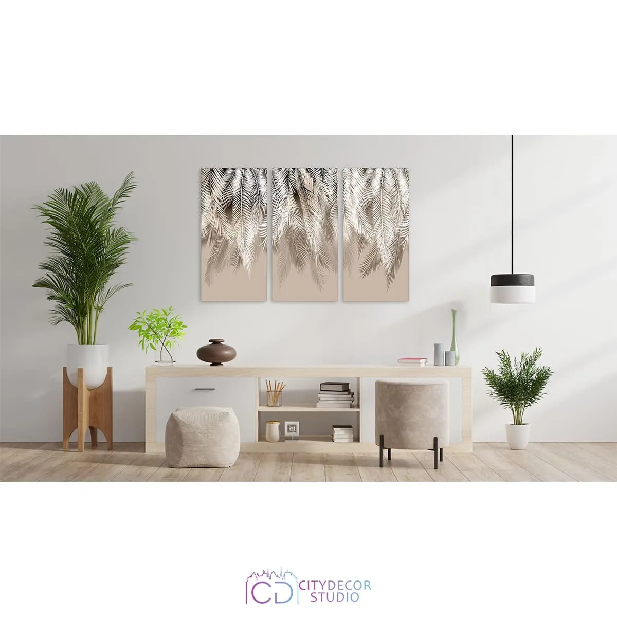 Модульная картина Citydecor Пальмовые листья (бежевый) арт. 7.136 (3 модуля) 75x117 см