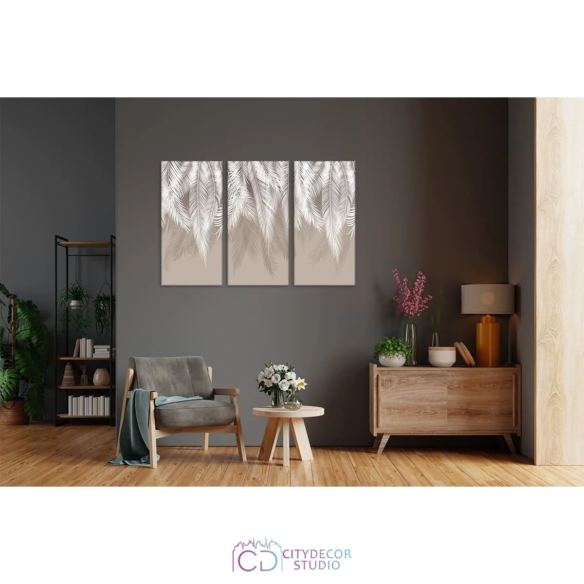 Модульная картина Citydecor Пальмовые листья (бежевый) арт. 7.138 (3 модуля) 75x117 см