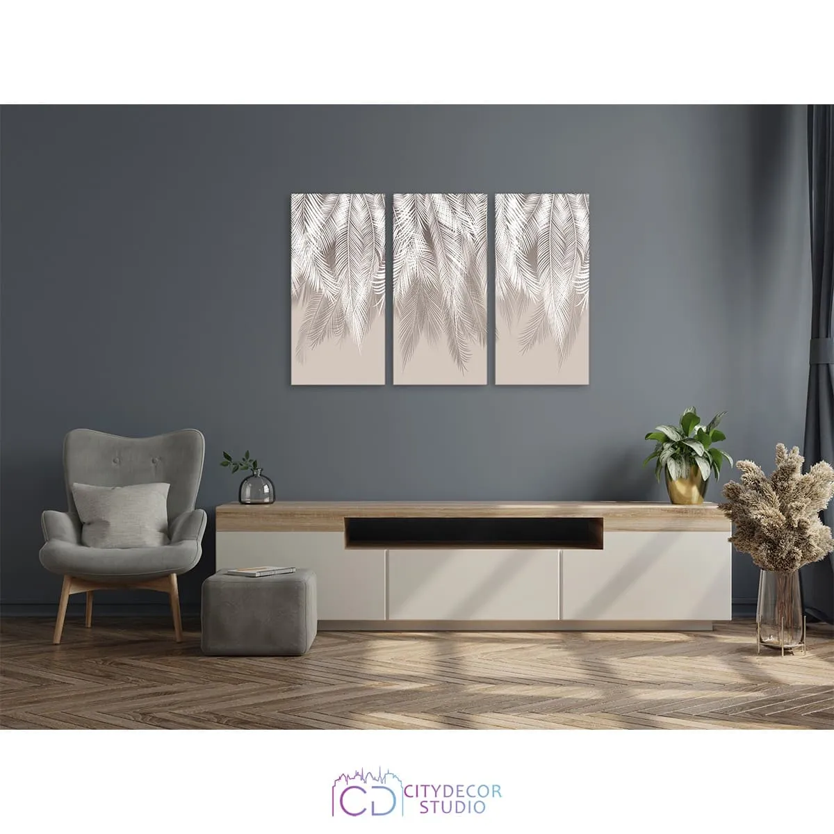 Модульная картина Citydecor Пальмовые листья (бежевый) арт. 7.139 (3 модуля) 75x117 см