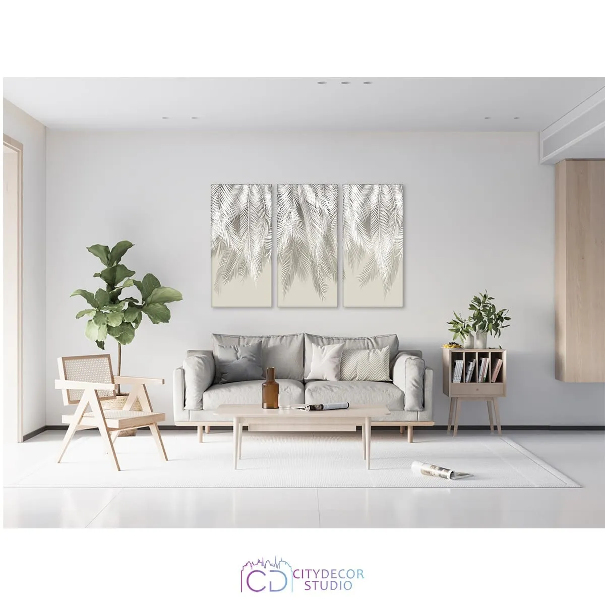 Модульная картина Citydecor Пальмовые листья (бежевый) арт. 7.140 (3 модуля) 75x117 см