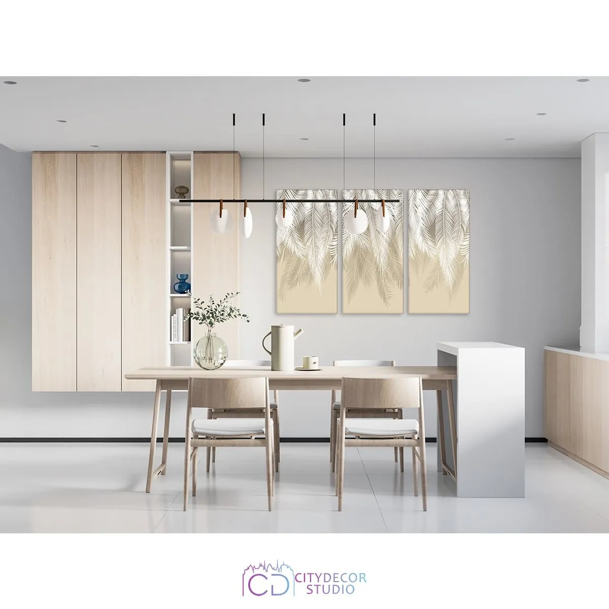 Модульная картина Citydecor Пальмовые листья (бежевый) арт. 7.141 (3 модуля) 75x117 см