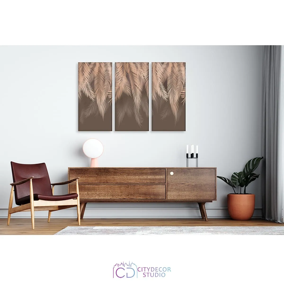 Модульная картина Citydecor Пальмовые листья с оттенком (бежевый) арт. 7.142 (3 модуля) 75x117 см