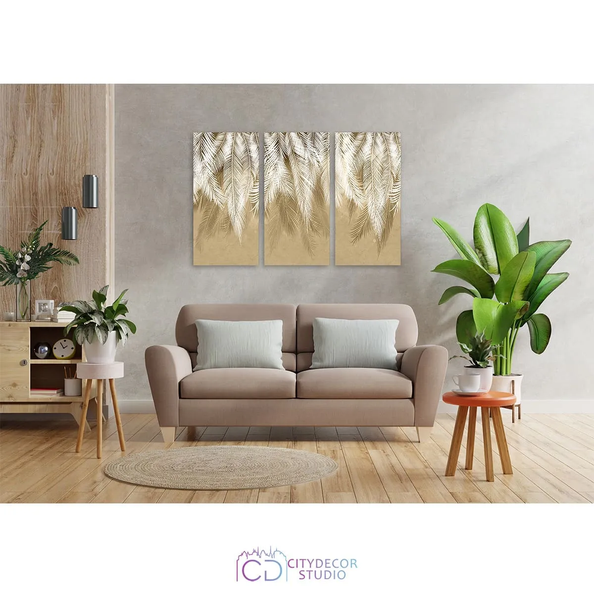 Модульная картина Citydecor Пальмовые листья (бежевый гранж) арт. 7.148 (3 модуля) 75x117 см
