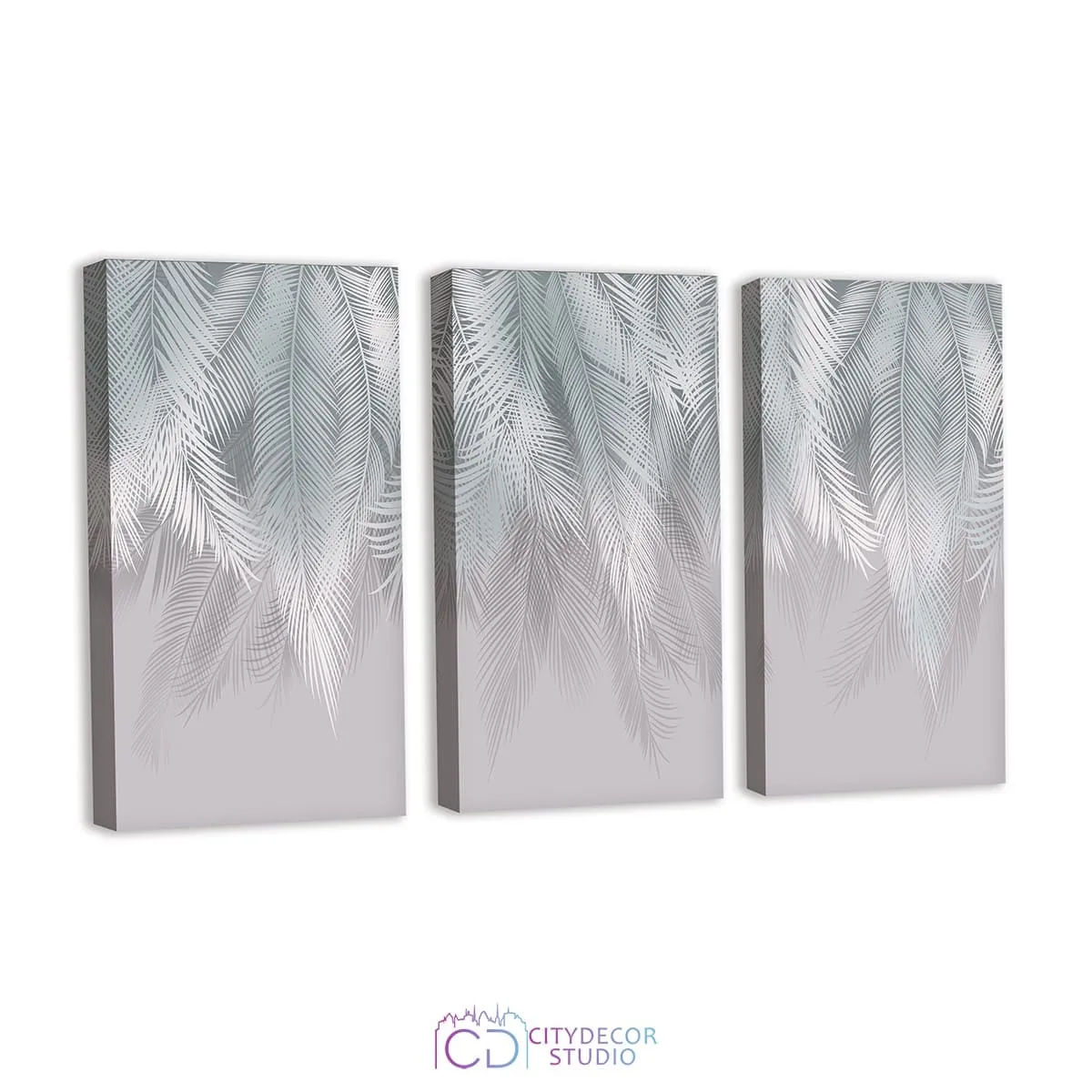 Модульная картина Citydecor Пальмовые листья с оттенком (бирюза-серый) арт. 7.150 (3 модуля) 75x117 см