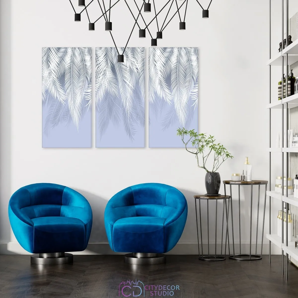 Модульная картина Citydecor Пальмовые листья (голубой) арт. 7.153 (3 модуля) 75x117 см