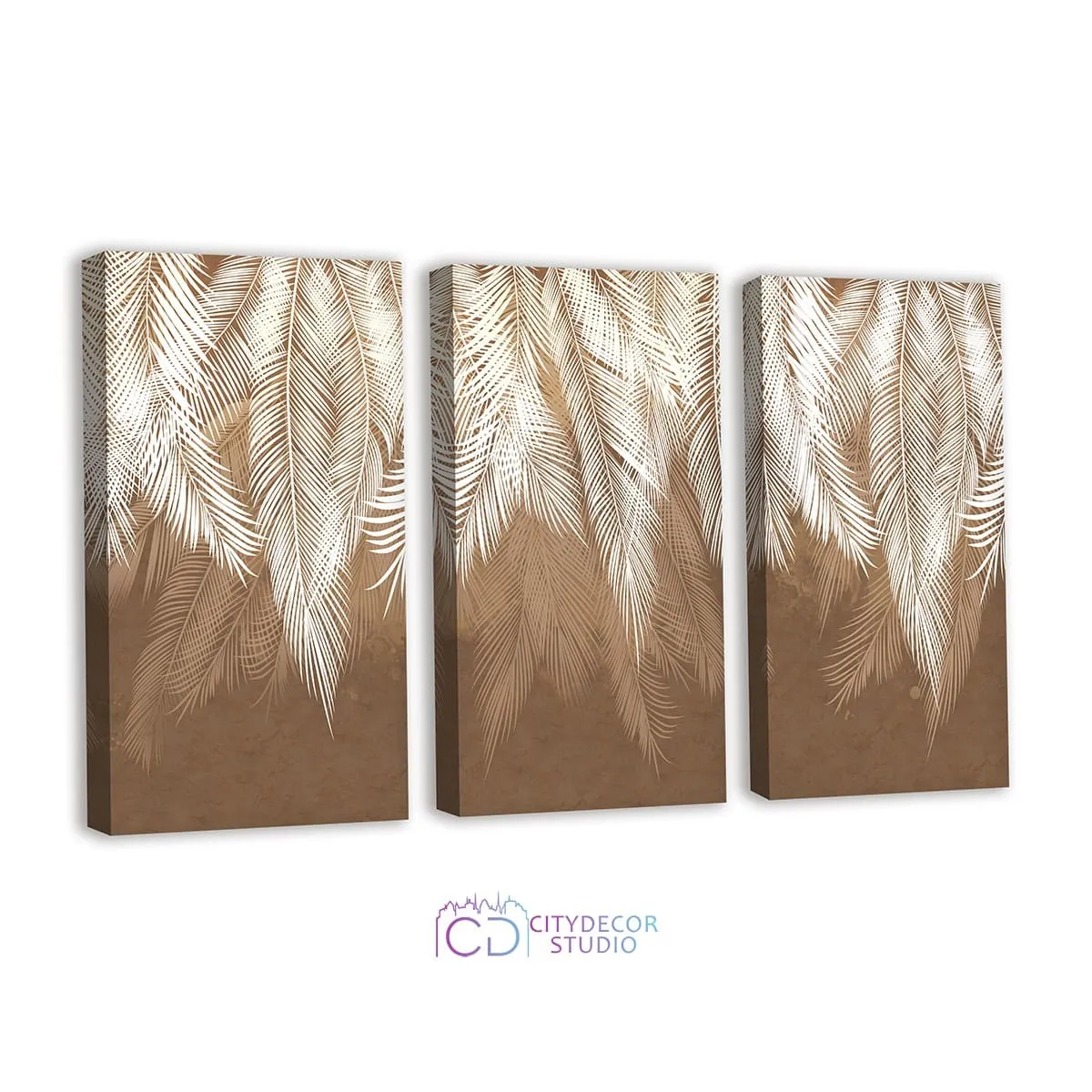Модульная картина Citydecor Пальмовые листья (коричневый гранж) арт. 7.155 (3 модуля) 75x117 см