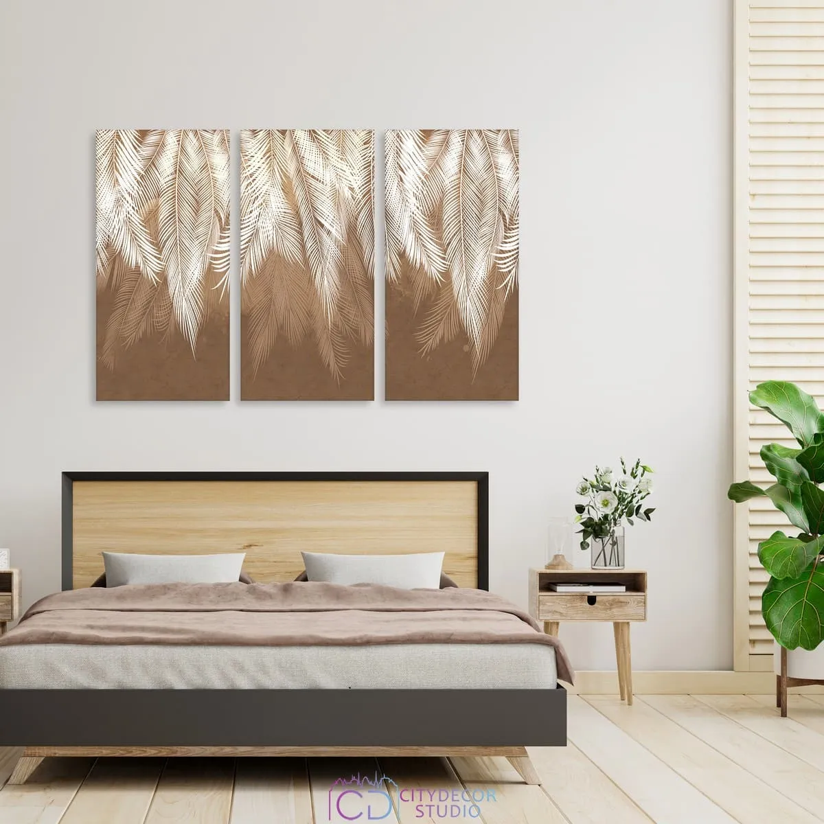 Модульная картина Citydecor Пальмовые листья (коричневый гранж) арт. 7.155 (3 модуля) 75x117 см