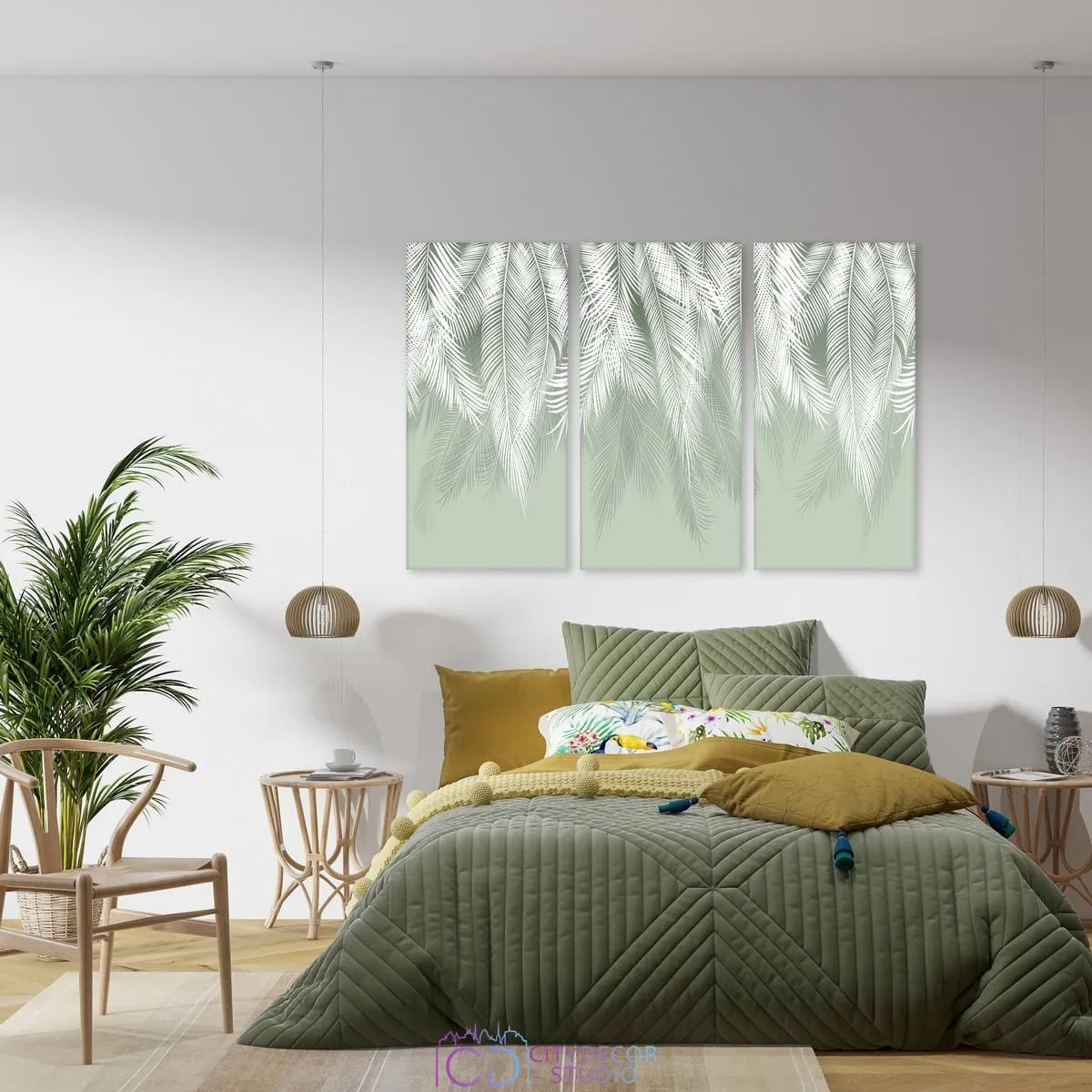 Модульная картина Citydecor Пальмовые листья (олива) арт. 7.156 (3 модуля) 75x117 см