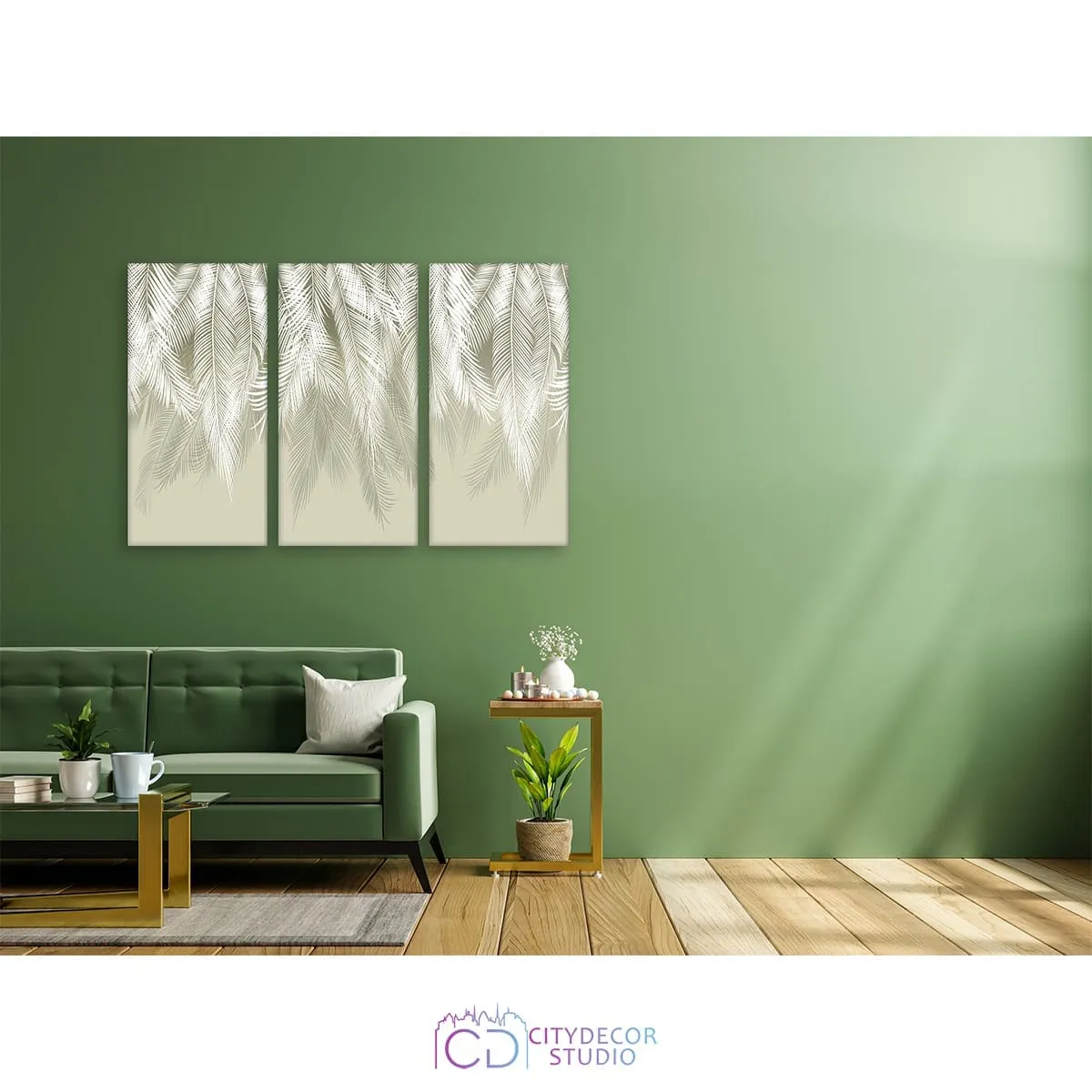 Модульная картина Citydecor Пальмовые листья (олива) арт. 7.158 (3 модуля) 75x117 см