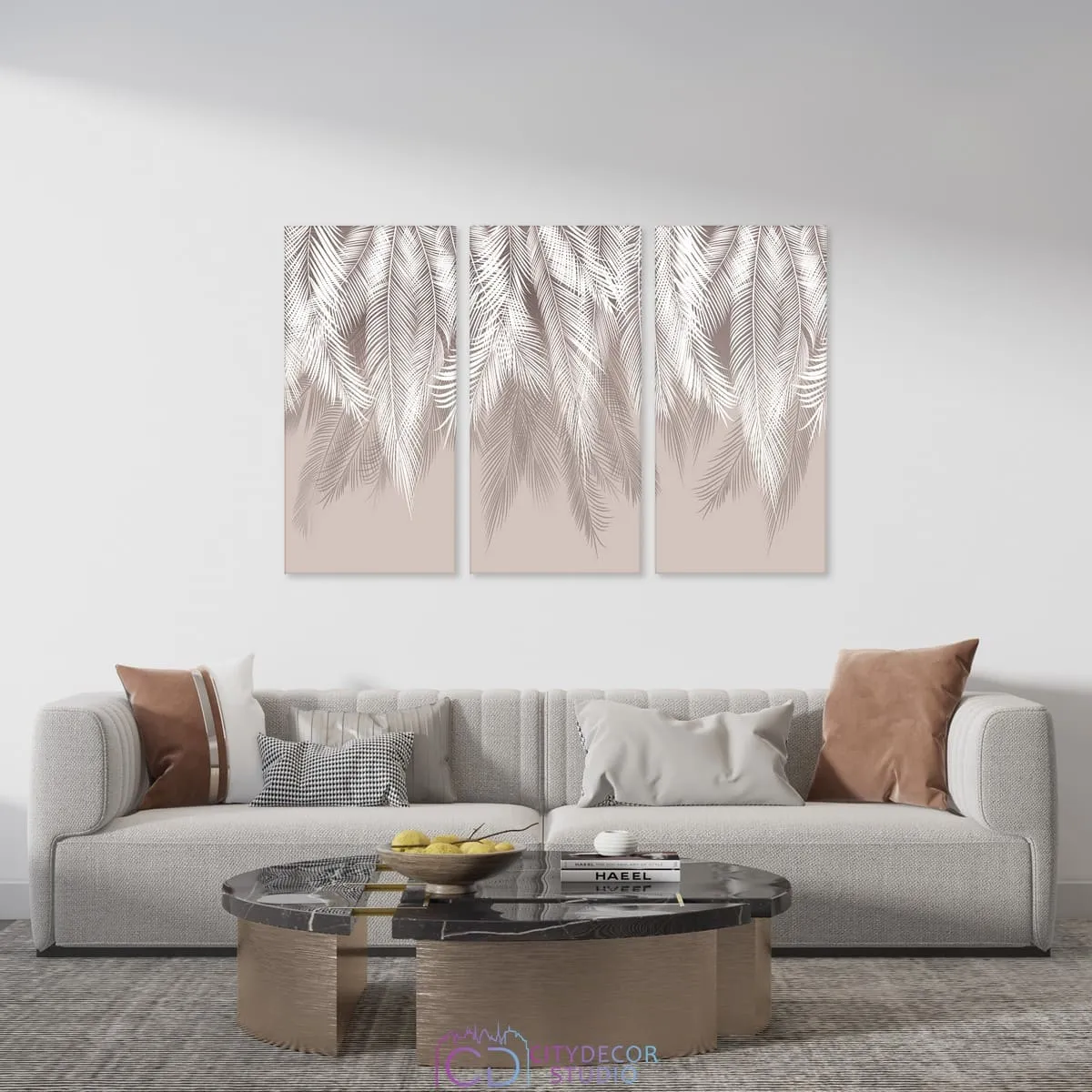 Модульная картина Citydecor Пальмовые листья (пудровый) арт. 7.160 (3 модуля) 75x117 см