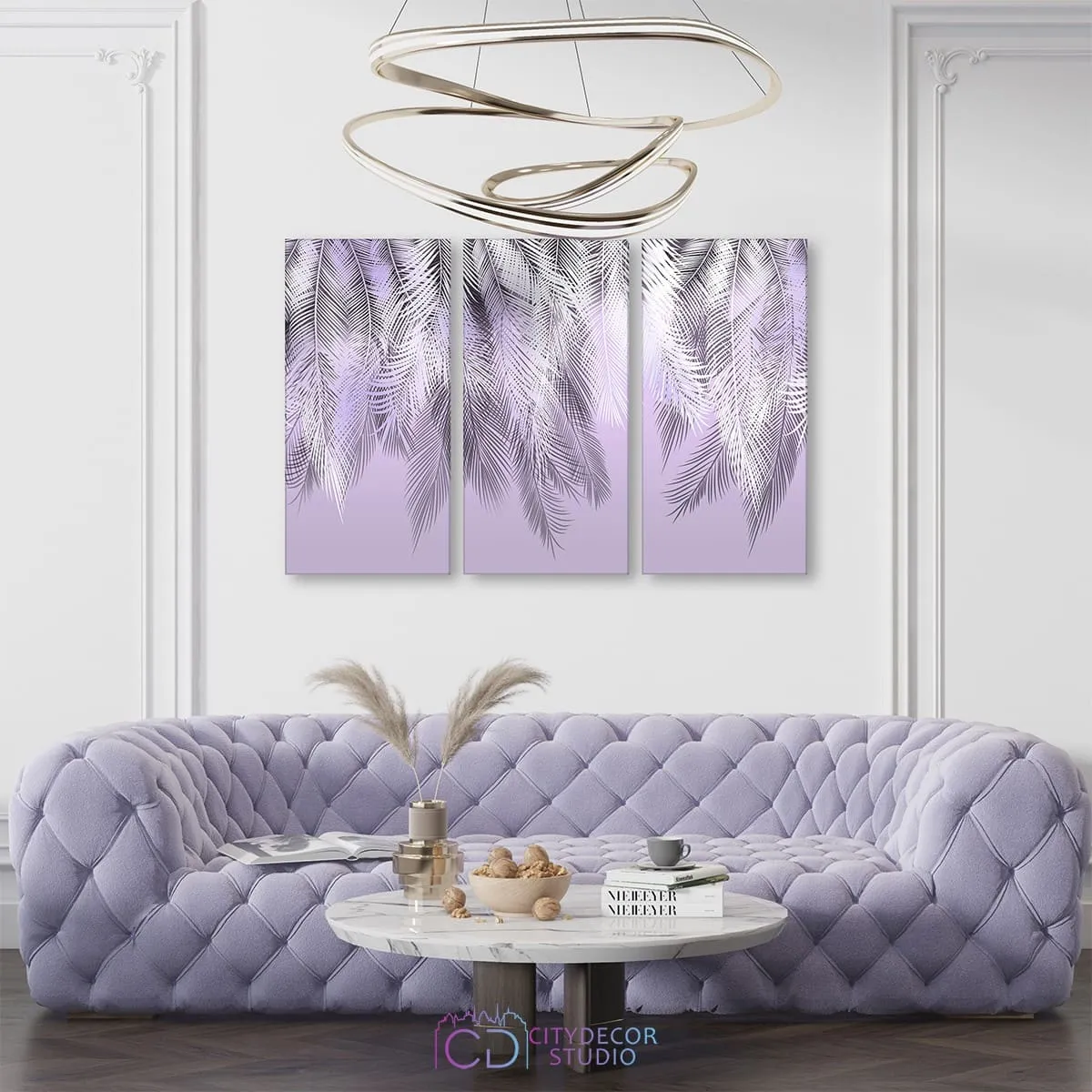 Модульная картина Citydecor Пальмовые листья (пурпурный) арт. 7.168 (3 модуля) 75x117 см