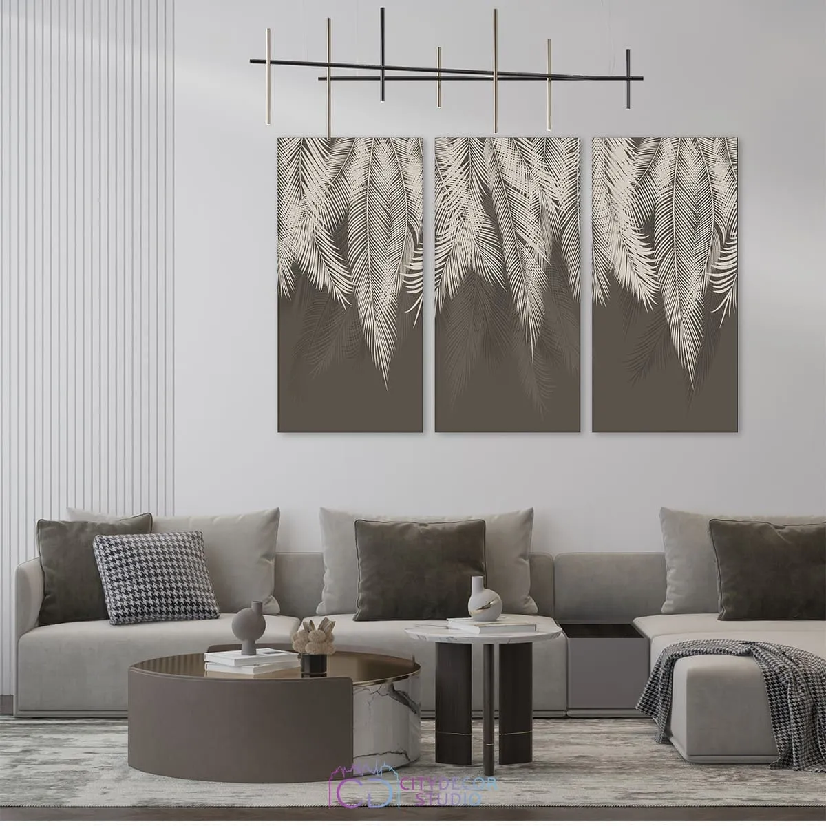 Модульная картина Citydecor Пальмовые листья (темно-коричневый) арт. 7.174 (3 модуля) 75x117 см