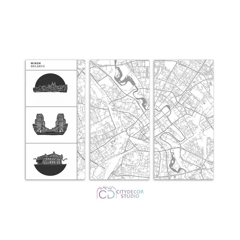 Модульная картина Citydecor Карты арт. 7.6 (3 модуля) 75x117 см