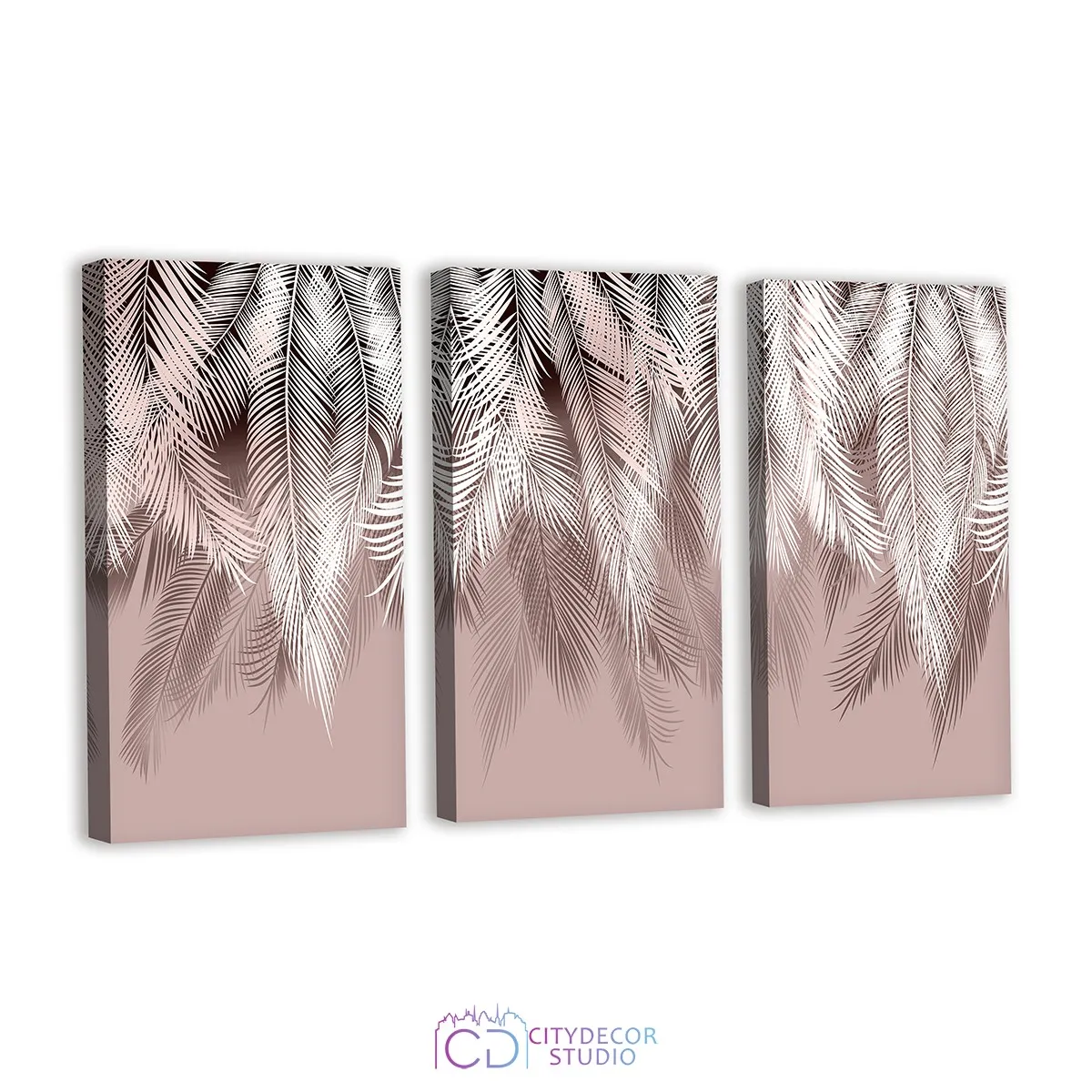 Модульная картина Citydecor Пальмовые листья (пудровый) арт. 7.92 (3 модуля) 75x117 см