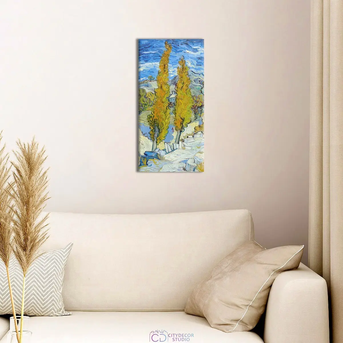 Модульная картина Citydecor "Тополя в Сен-Реми", Винсент ван Гог. Репродукция, арт. 9.66 (1 модуль) 75x37 см