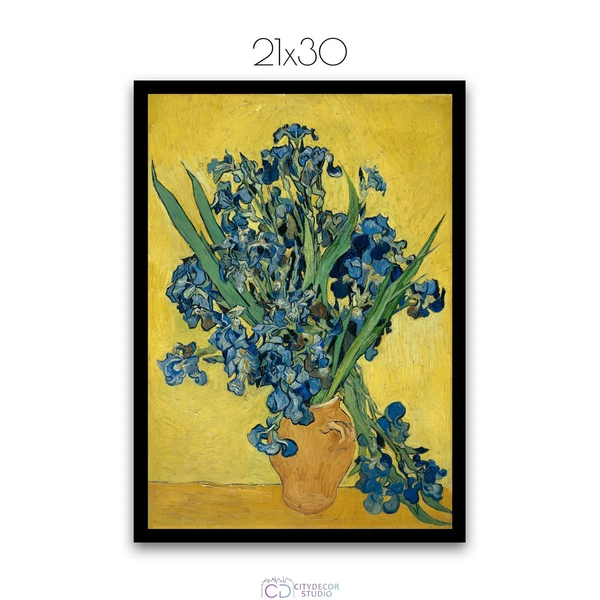 Постер Citydecor "Ваза с ирисами на желтом фоне", Винсент ван Гог. Репродукция (1 постер 21x30 см без рамы)