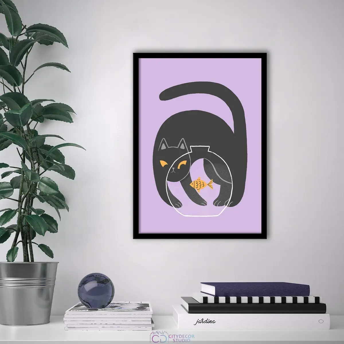 Дизайнерский постер Citydecor Кот и рыба арт. 1 (1 постер 21x30 см без рамы)