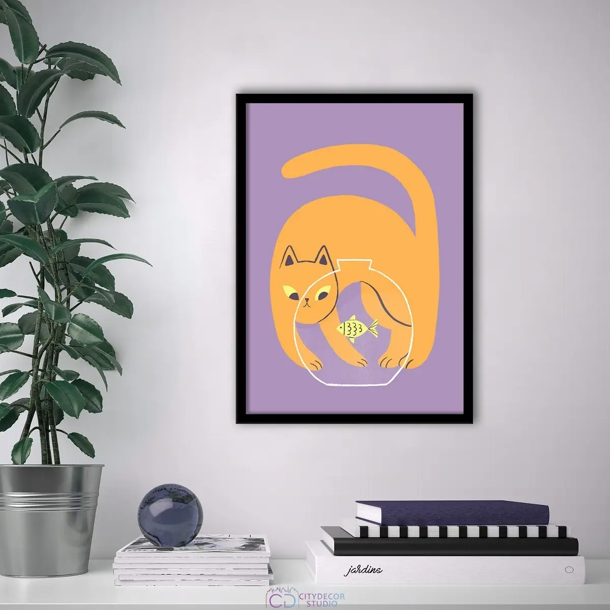 Дизайнерский постер Citydecor Кот и рыба арт. 2 (1 постер 21x30 см без рамы)