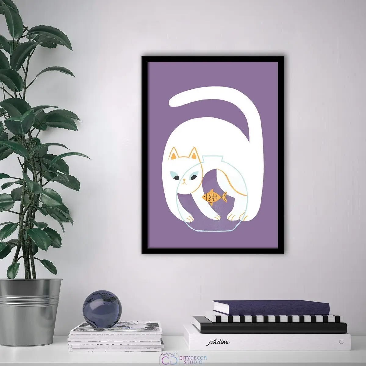 Дизайнерский постер Citydecor Кот и рыба арт. 3 (1 постер 21x30 см без рамы)