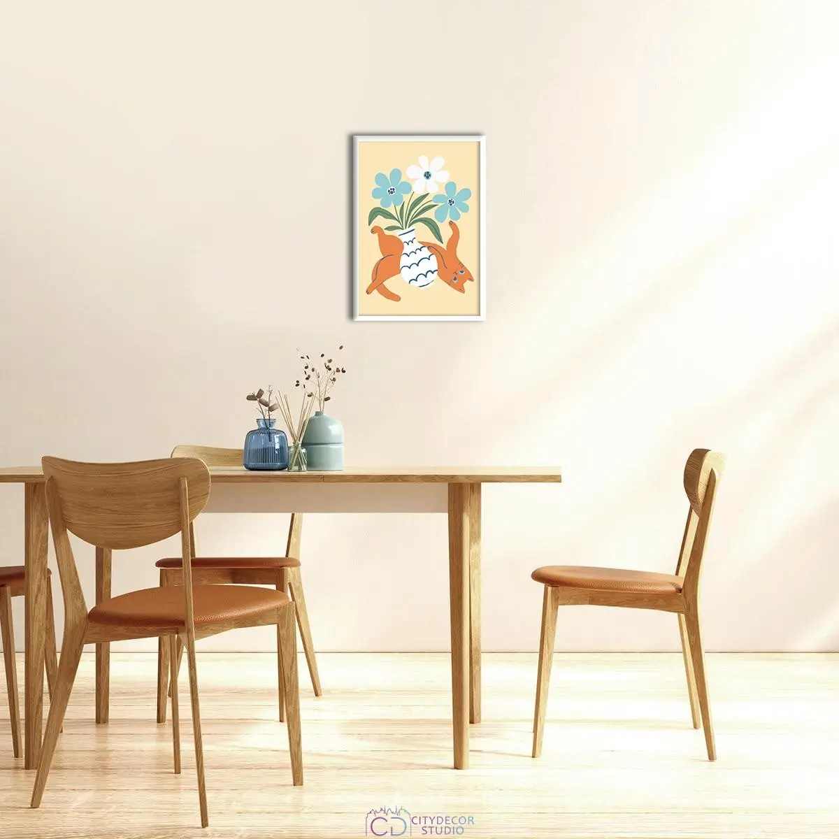 Дизайнерский постер Citydecor Кот и ваза арт. 2 (1 постер 21x30 см без рамы)