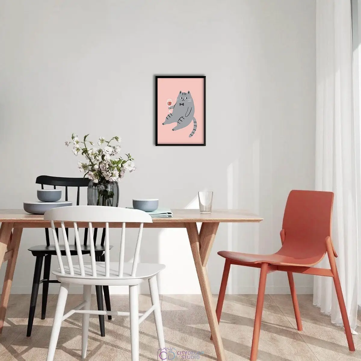 Дизайнерский постер Citydecor Кот с вином арт. 1 (1 постер 21x30 см без рамы)
