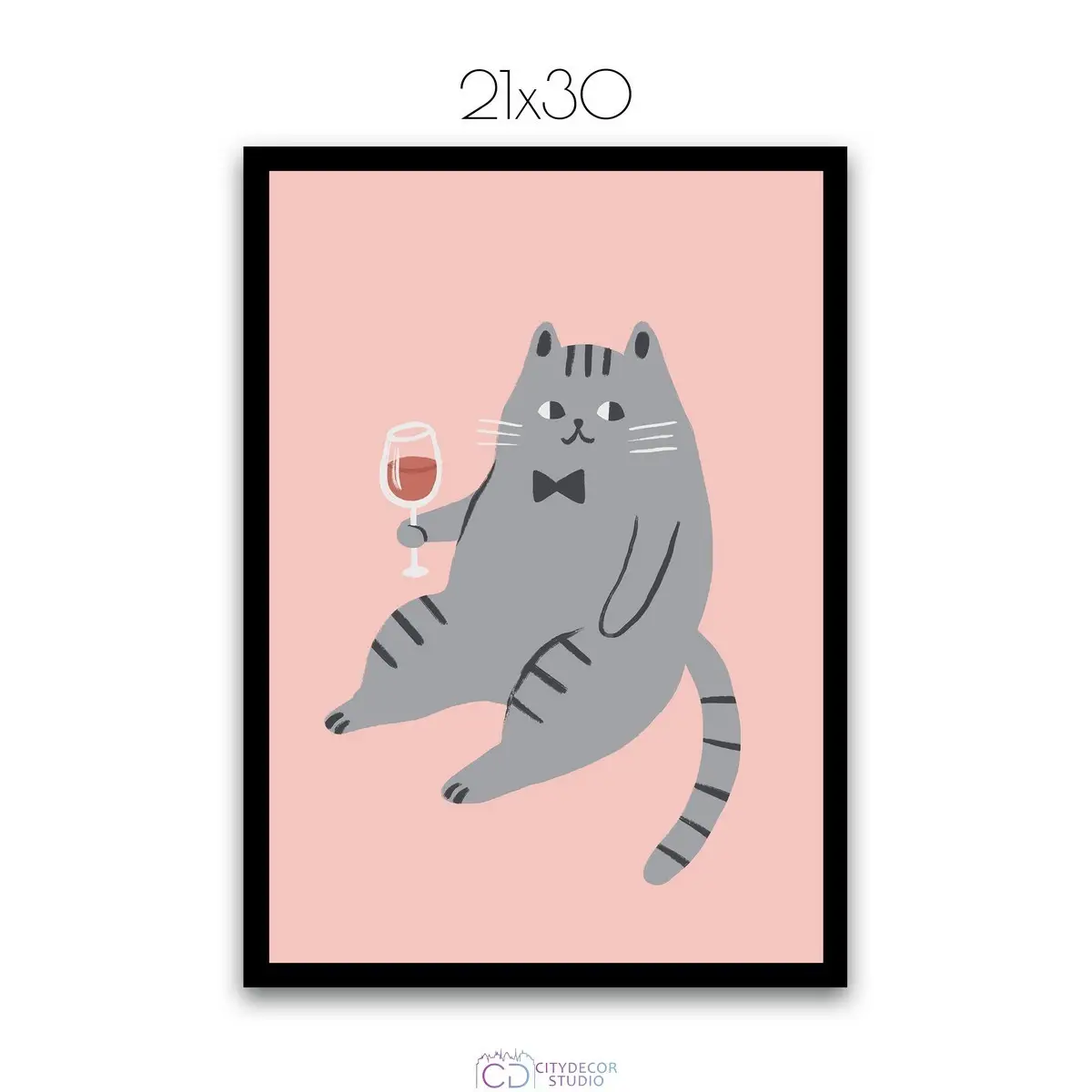 Дизайнерский постер Citydecor Кот с вином арт. 1 (1 постер 21x30 см без рамы)