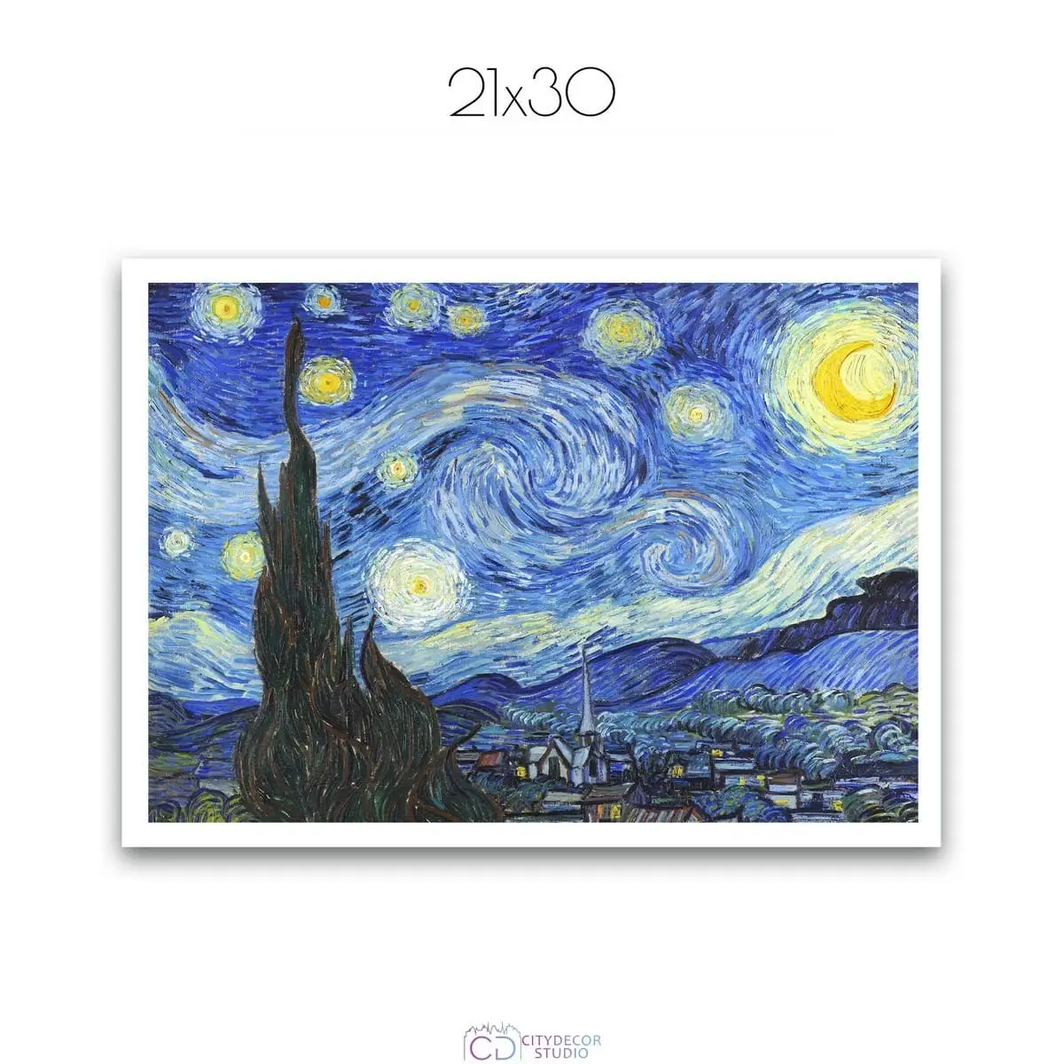 Постер Citydecor "Звездная ночь", Винсент ван Гог. Репродукция (1 постер 21x30 см без рамы)