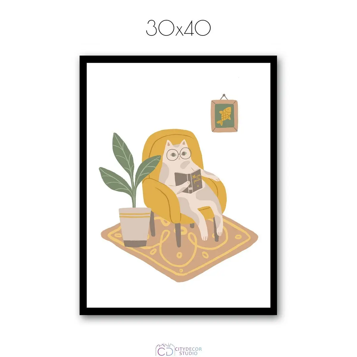 Дизайнерский постер Citydecor Кот и книга арт. 1 (1 постер 30x40 см без рамы)