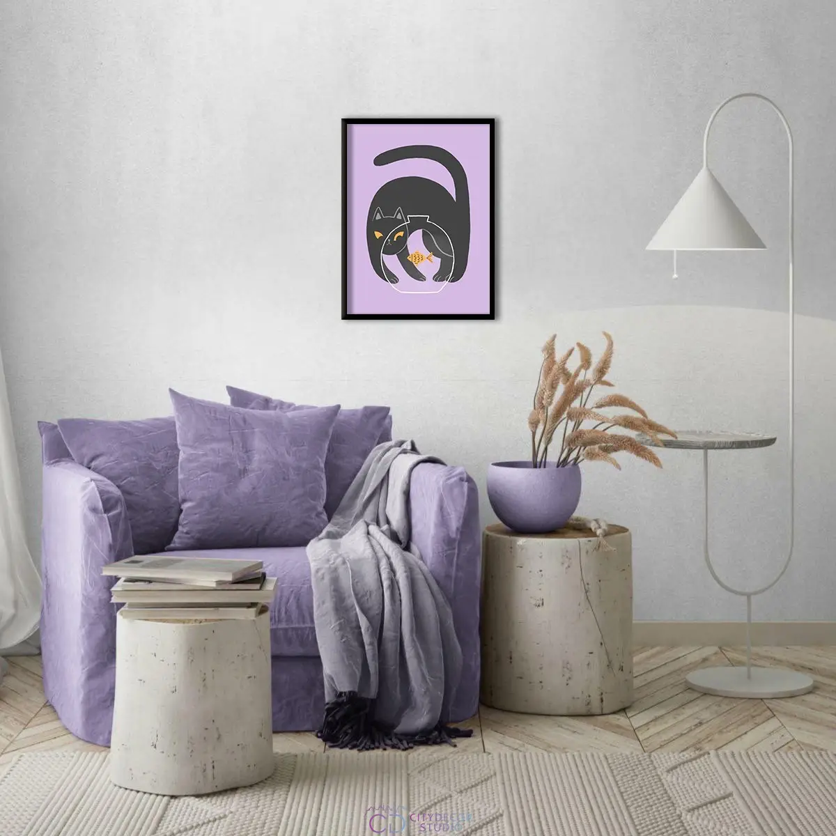 Дизайнерский постер Citydecor Кот и рыба арт. 1 (1 постер 30x40 см без рамы)