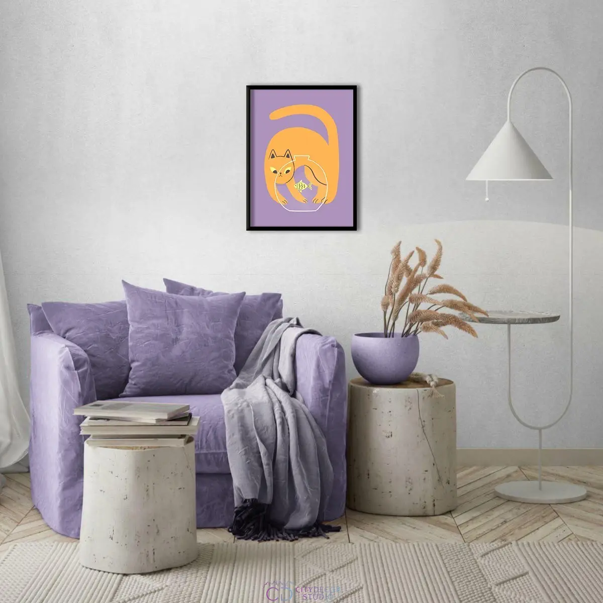 Дизайнерский постер Citydecor Кот и рыба арт. 2 (1 постер 30x40 см без рамы)