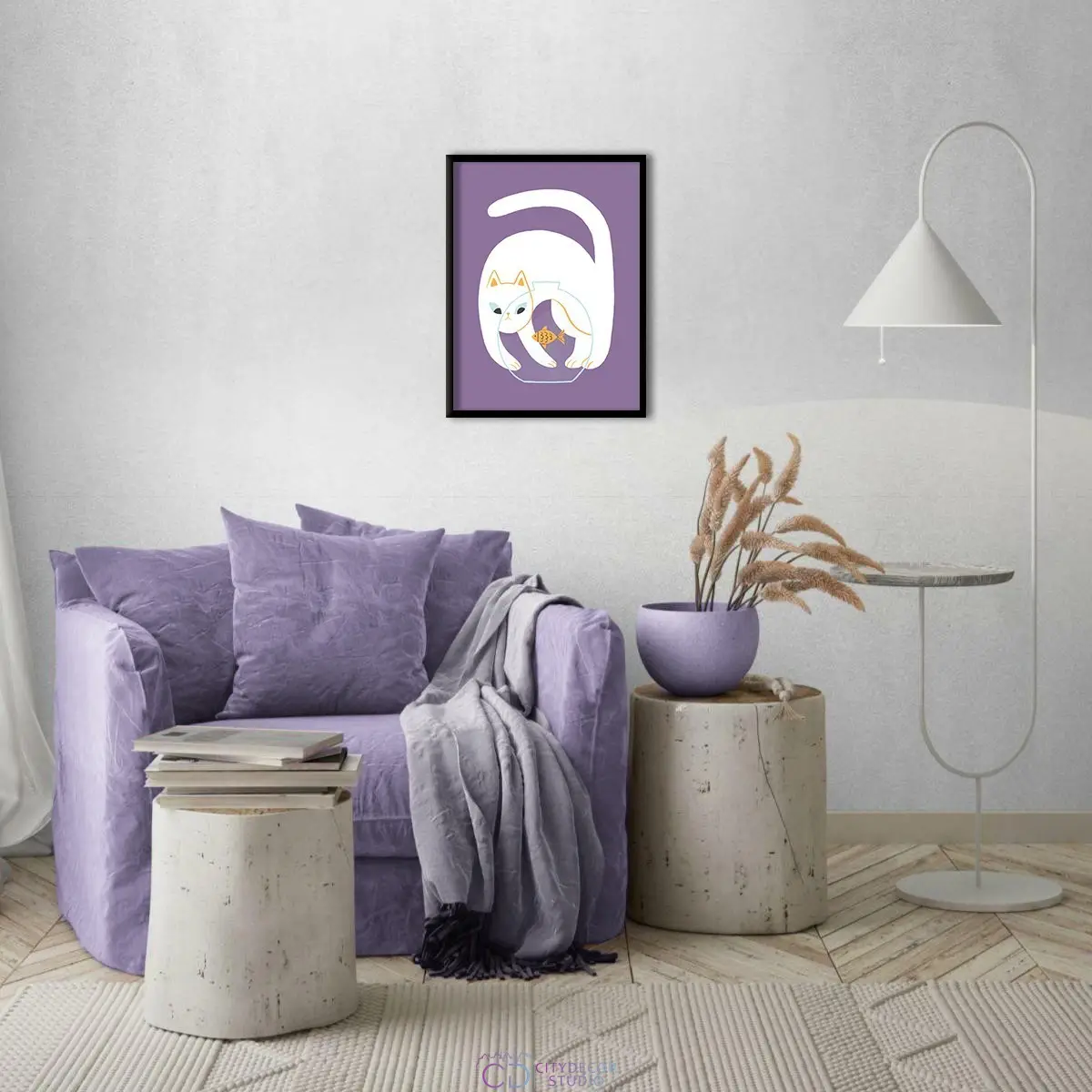 Дизайнерский постер Citydecor Кот и рыба арт. 3 (1 постер 30x40 см без рамы)
