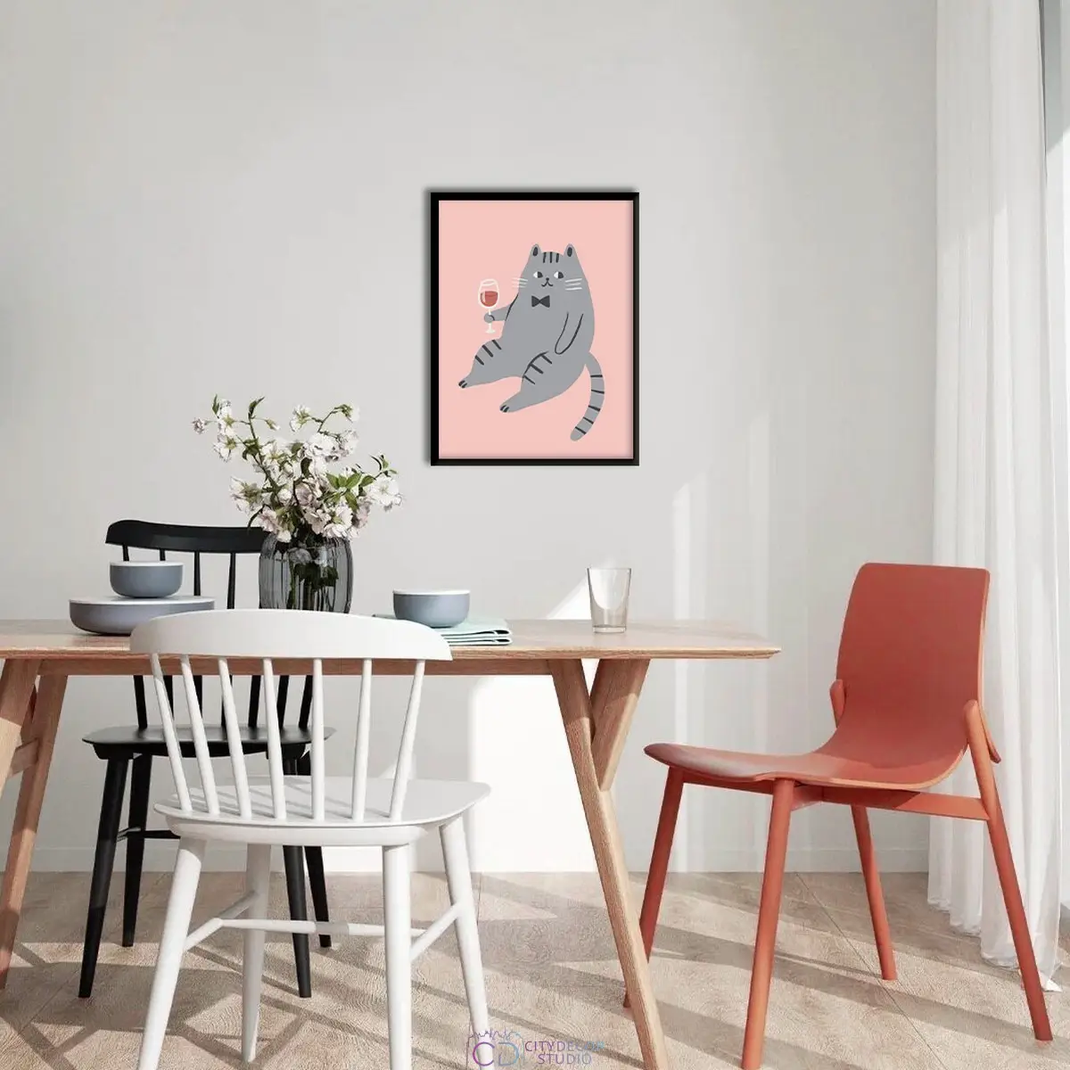 Дизайнерский постер Citydecor Кот с вином арт. 1 (1 постер 30x40 см без рамы)