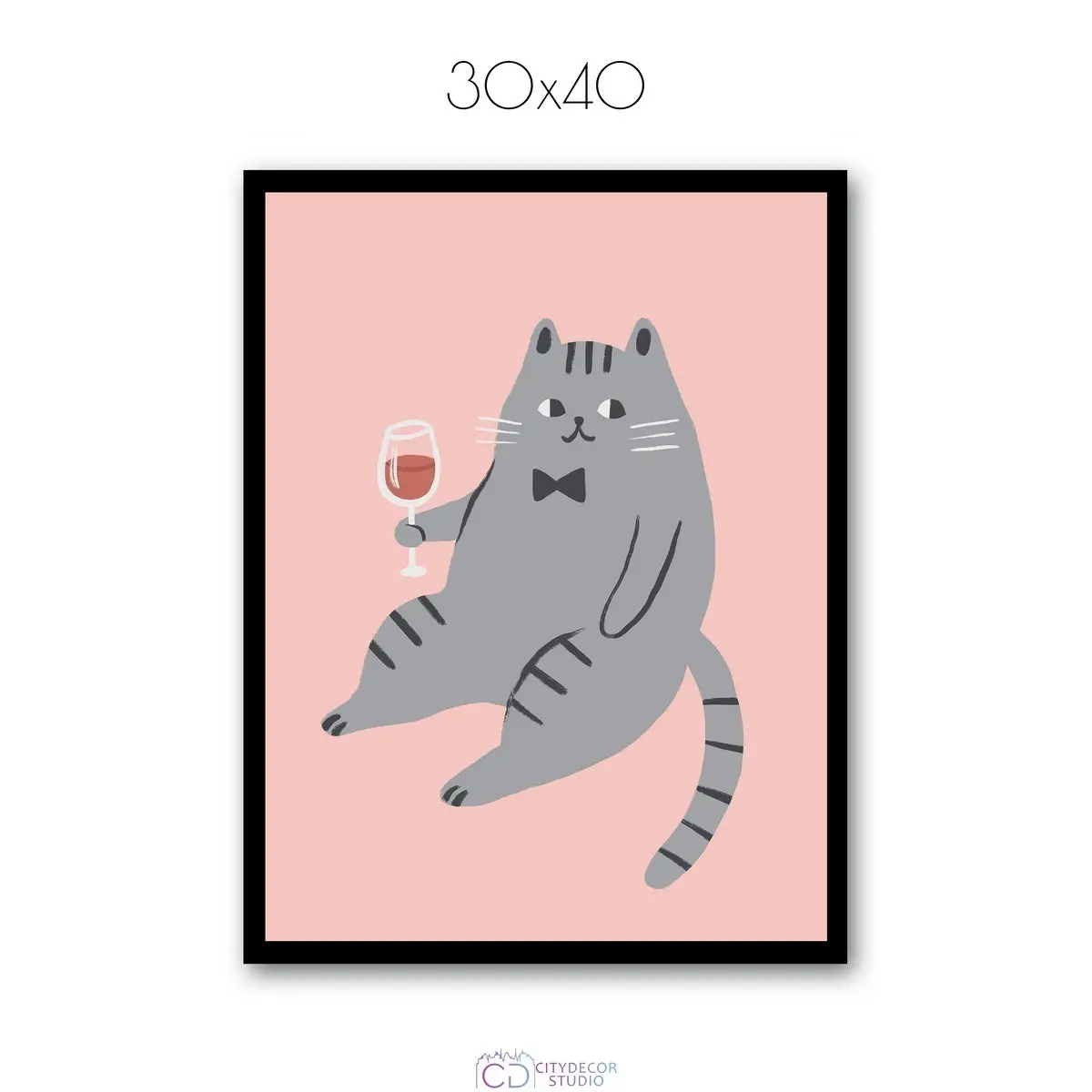 Дизайнерский постер Citydecor Кот с вином арт. 1 (1 постер 30x40 см без рамы)