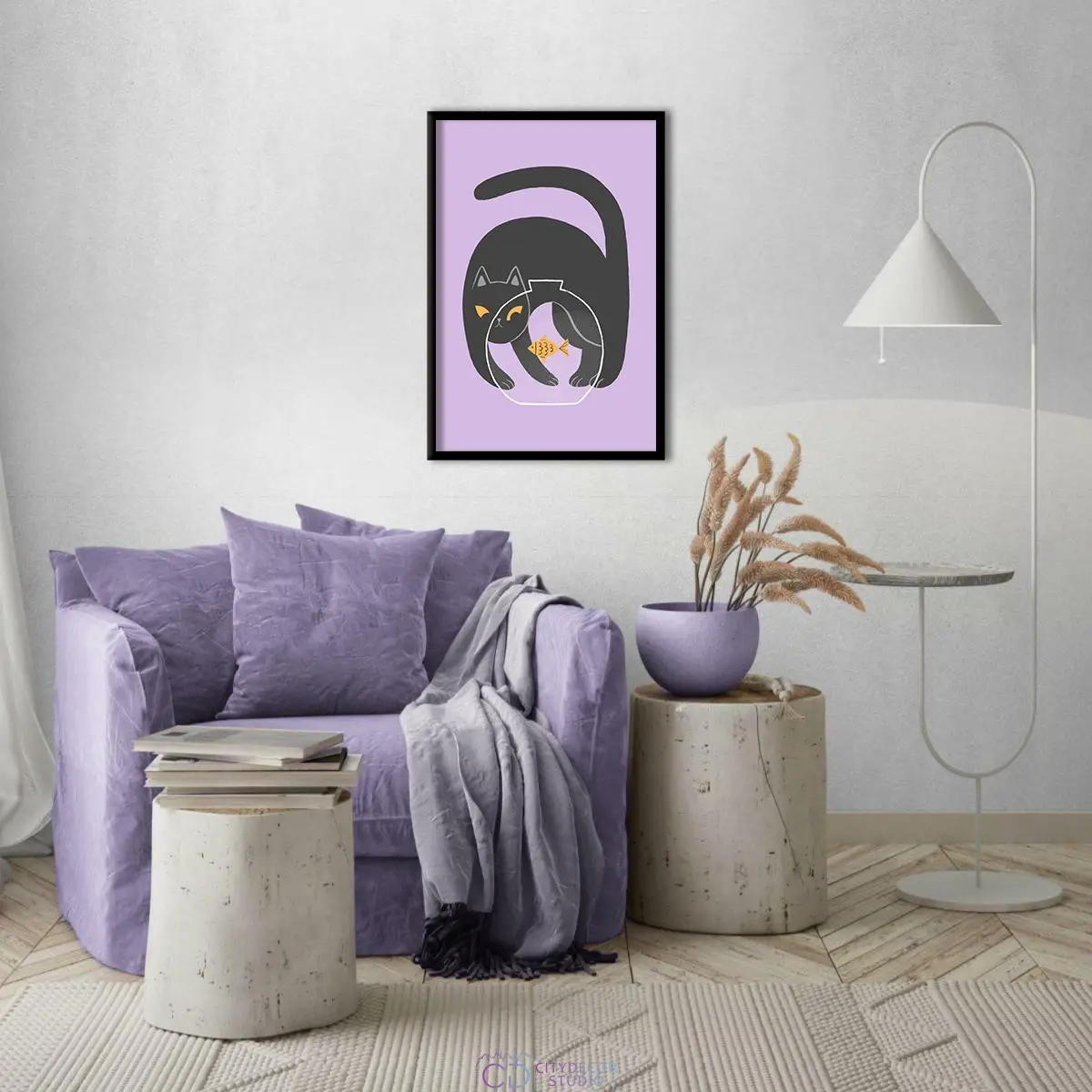 Дизайнерский постер Citydecor Кот и рыба арт. 1 (1 постер 40x60 см без рамы)