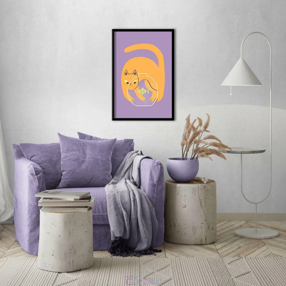 Дизайнерский постер Citydecor Кот и рыба арт. 2 (1 постер 40x60 см без рамы)
