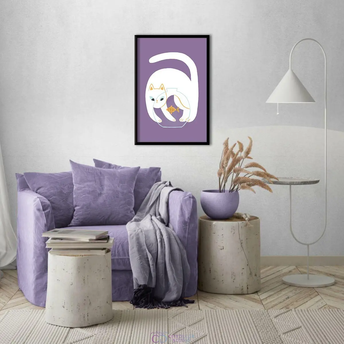 Дизайнерский постер Citydecor Кот и рыба арт. 3 (1 постер 40x60 см без рамы)