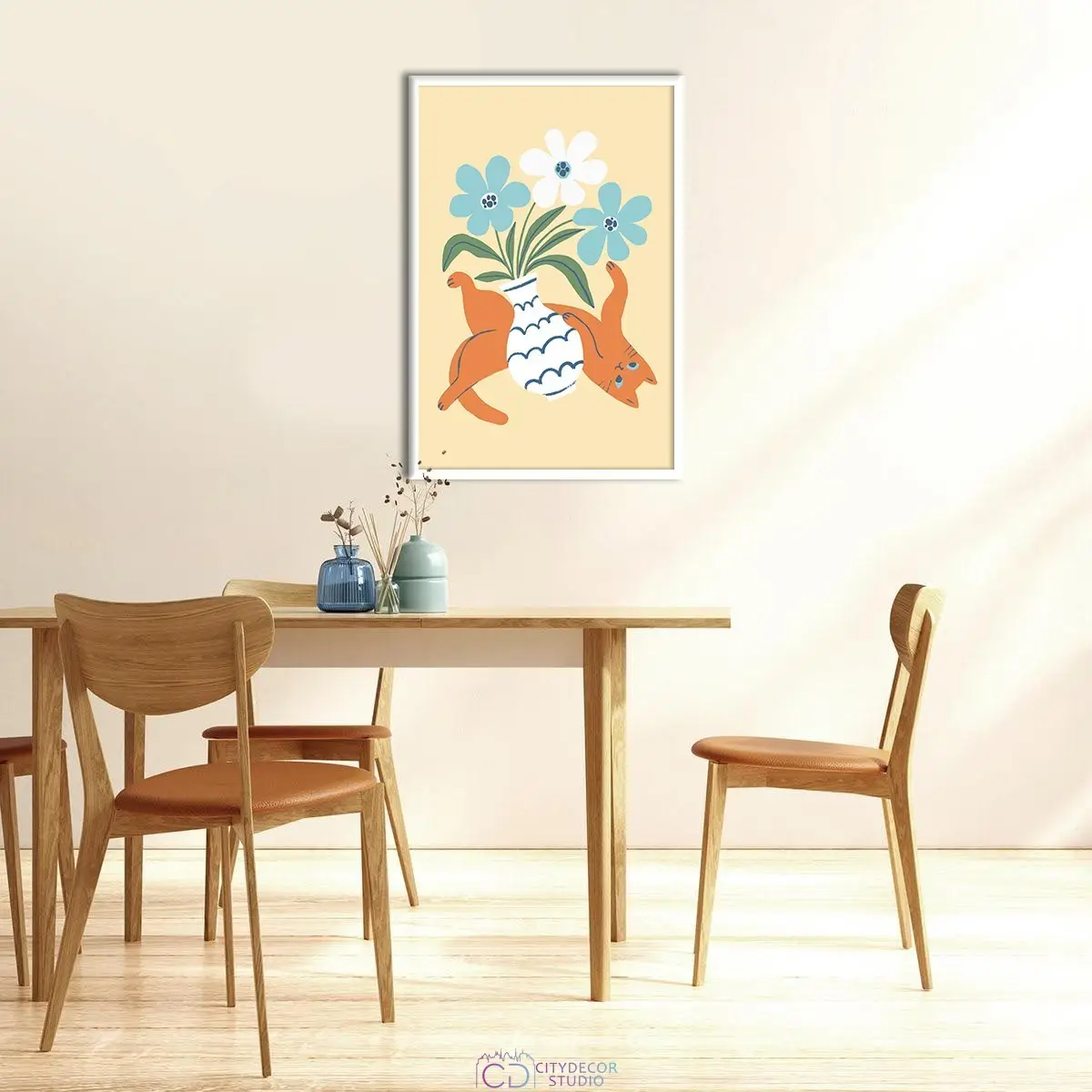 Дизайнерский постер Citydecor Кот и ваза арт. 2 (1 постер 40x60 см без рамы)