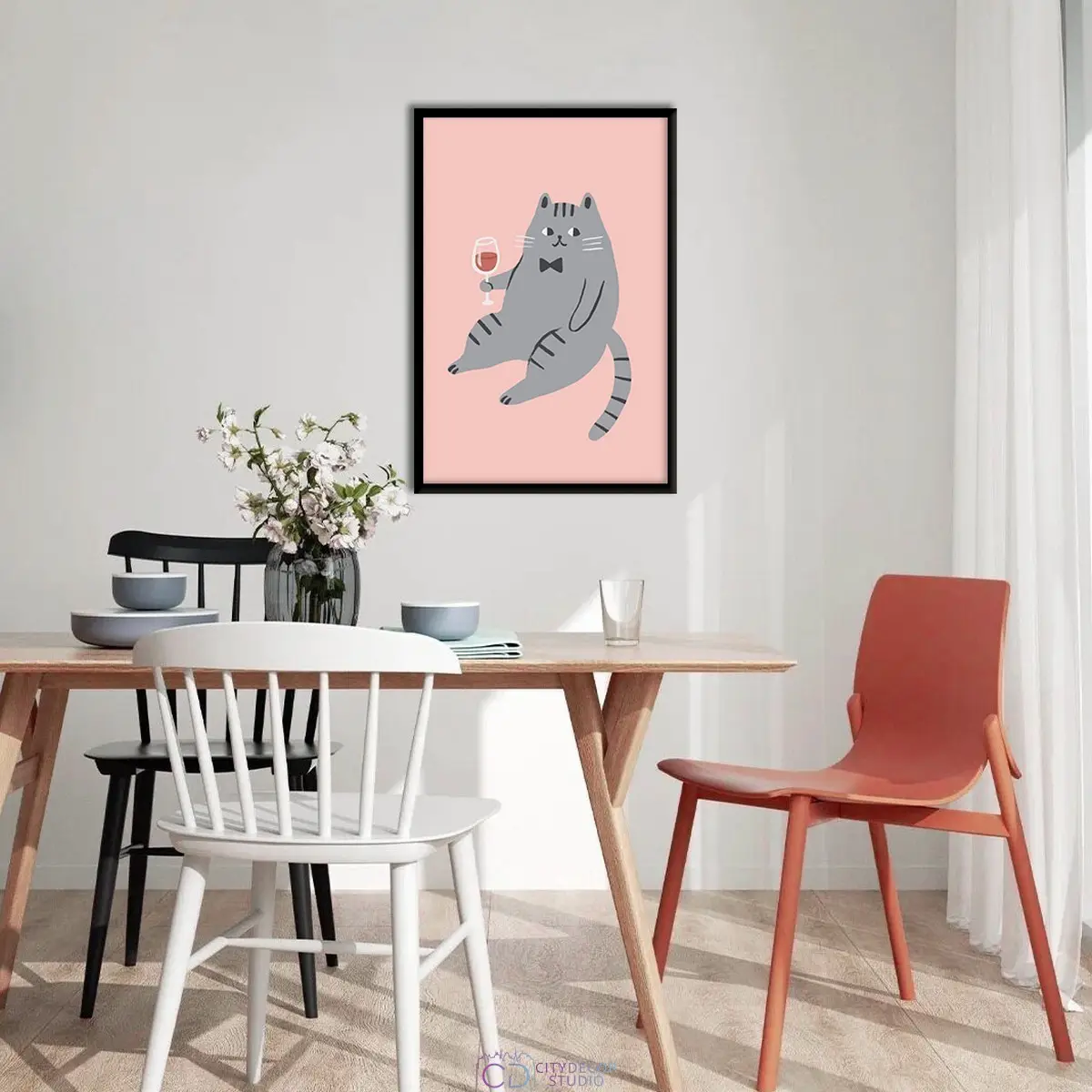 Дизайнерский постер Citydecor Кот с вином арт. 1 (1 постер 40x60 см без рамы)