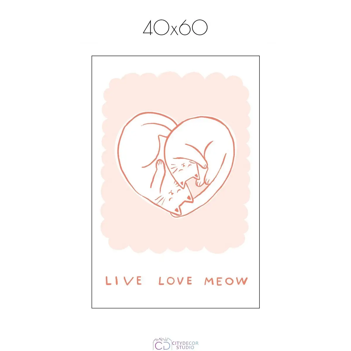 Дизайнерский постер Citydecor Live, love, meow арт. 1 (1 постер 40x60 см без рамы)