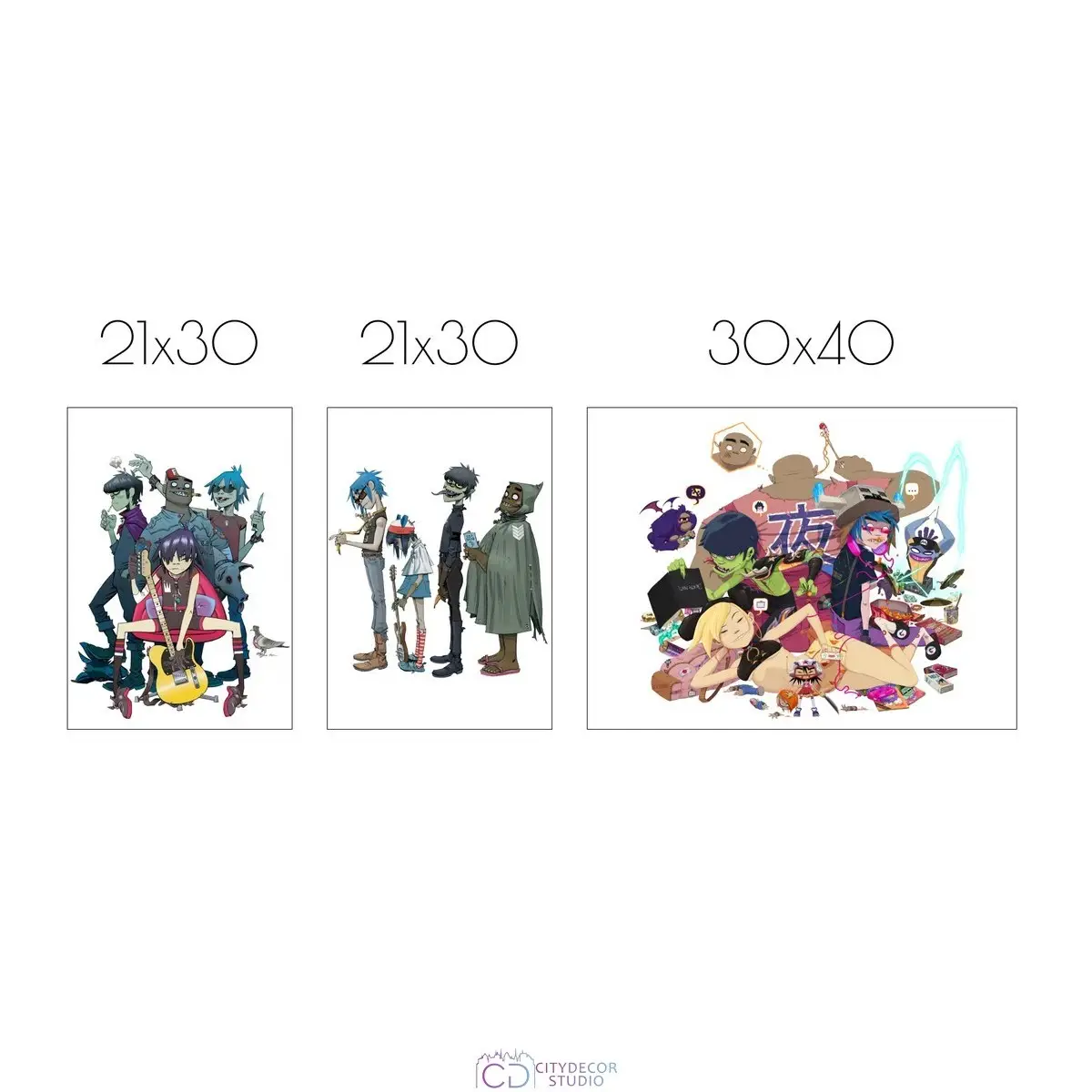 Набор постеров Citydecor Gorillaz арт. 8 (2 постера размером 21x30 см и 1 постер 30x40 см без рам)
