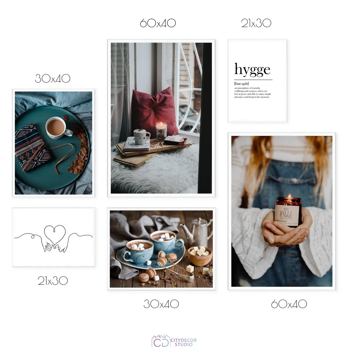 Набор постеров Citydecor Hygge арт. 1 (по 2 постера размером 21x30, 30x40 и 40x60 см без рам)