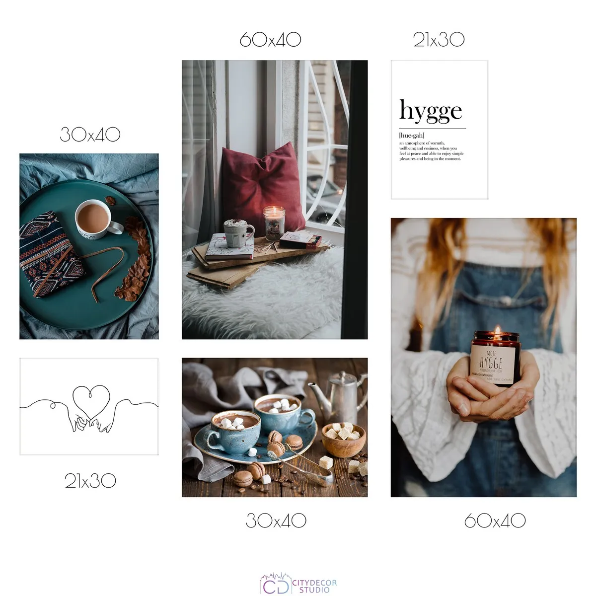 Набор постеров Citydecor Hygge арт. 1 (по 2 постера размером 21x30, 30x40 и 40x60 см без рам)