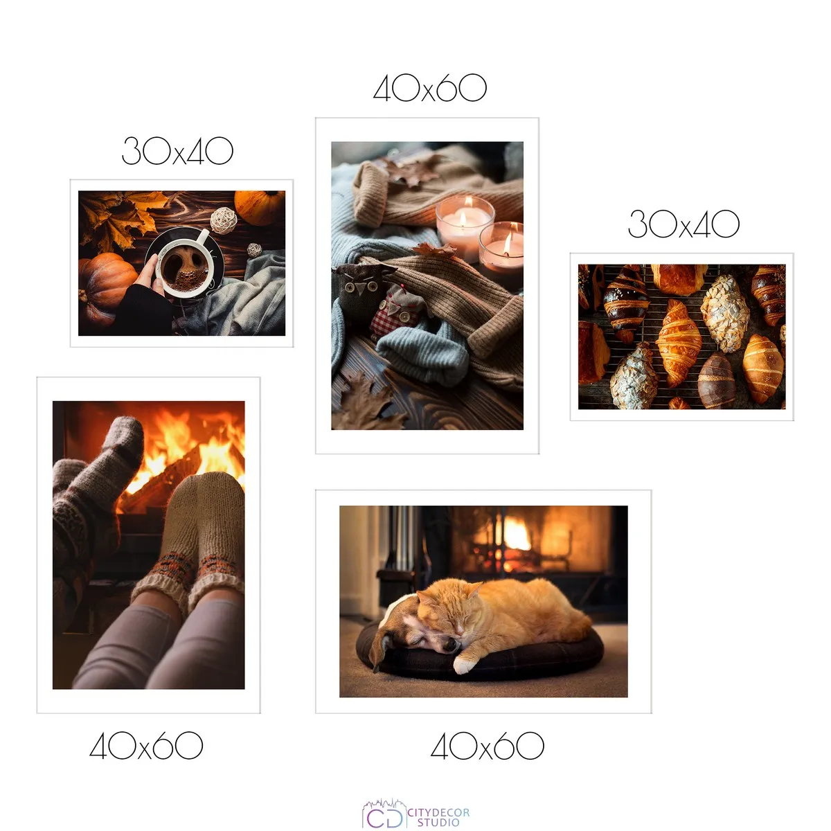 Набор постеров Citydecor Hygge арт. 7 (2 постера размером 30x40 см и 3 постера 40x60 см без рам)