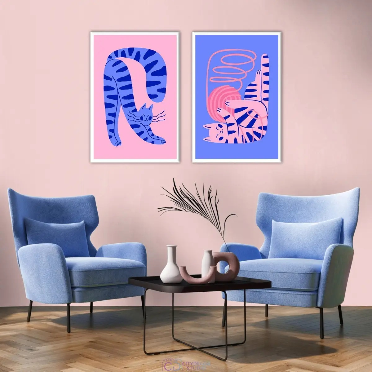 Набор дизайнерских постеров Citydecor Котик арт. 12 (2 постера размером 40x60 см без рам)